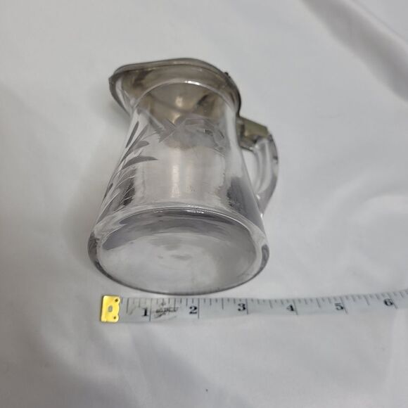 VINTAGE etched floral glass spring top syrup pitcher - Picture 10 of 11